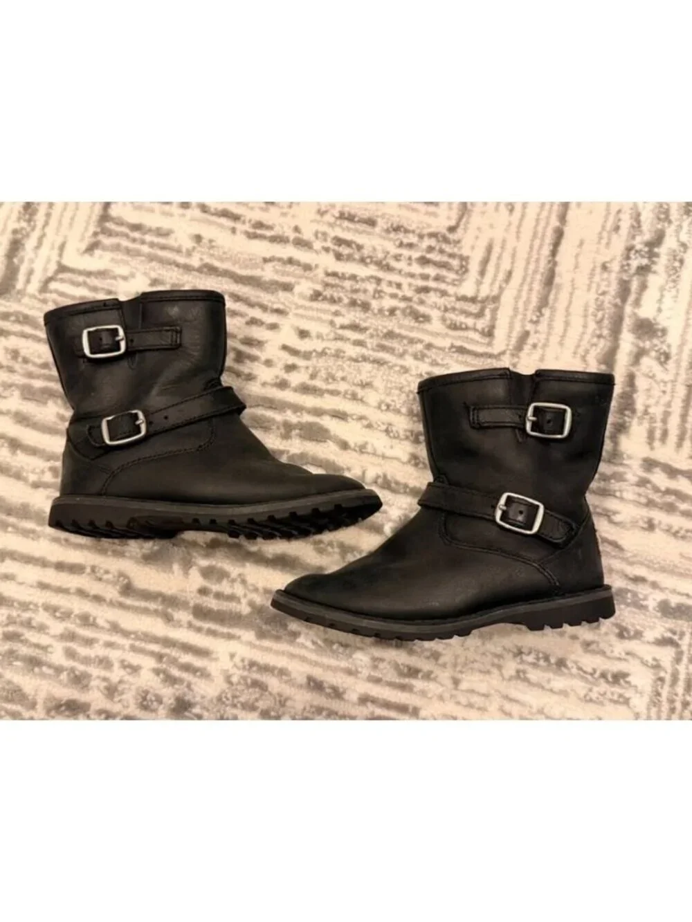 UGG Toddler Girls Size 9 Harwell Buckled 1100183T Leather Boot Black